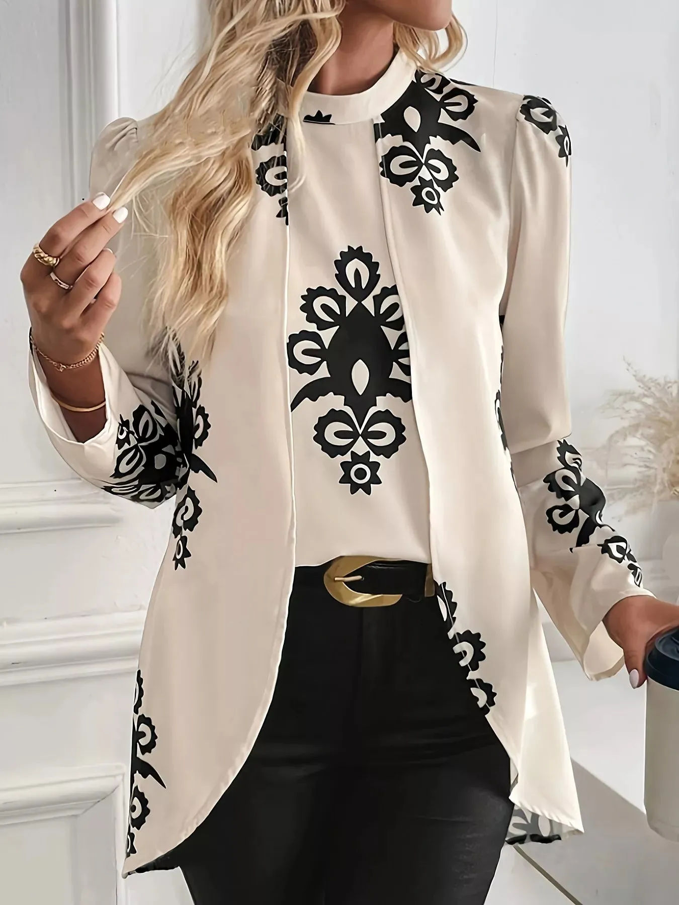 Printed Long Sleeve Blouse sold by Charming Charlie product image thumbnail 4