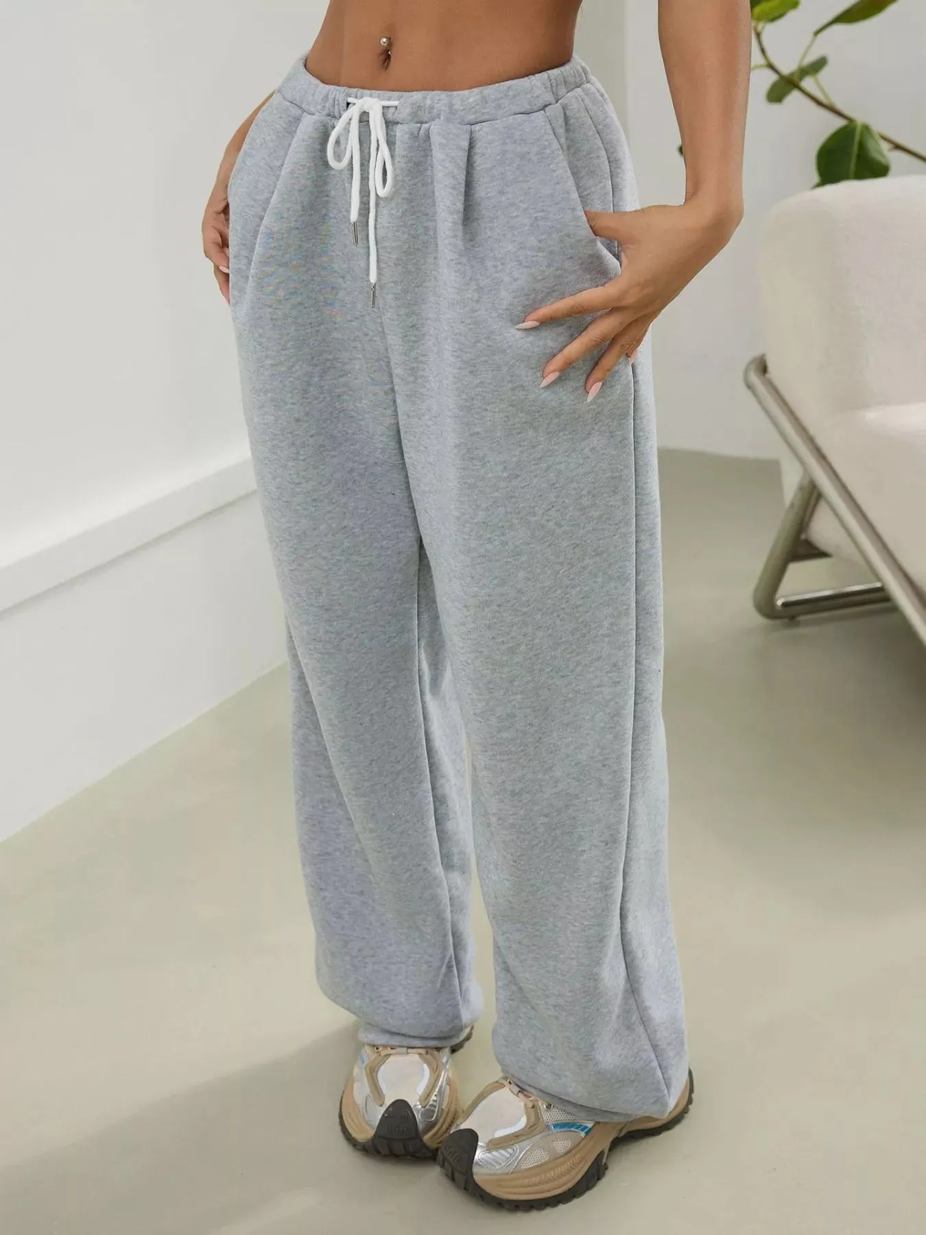 Casual Drawstring High Waist Wide Leg Sweatpants sold by Charming Charlie