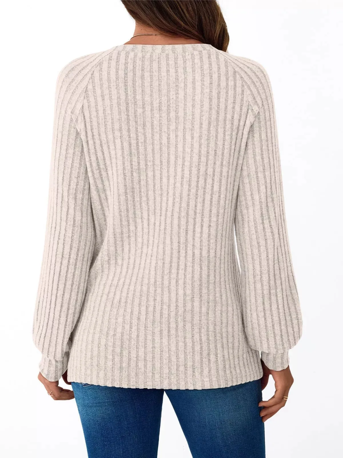 Ribbed Knit Decor Button Long Sleeve T-Shirt sold by Charming Charlie product image thumbnail 2