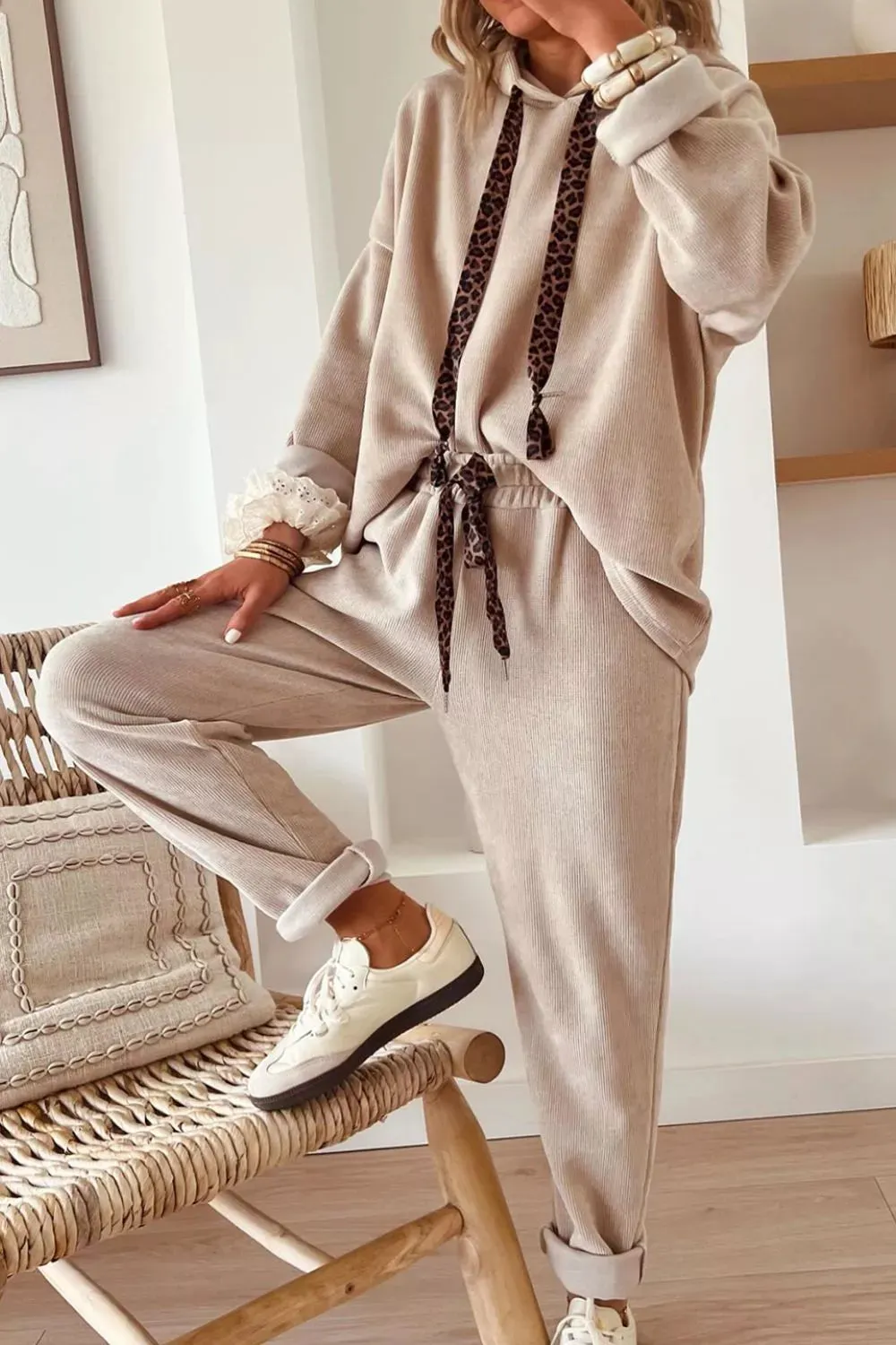 Leopard Drawstring Hoodie and Pants Set sold by Charming Charlie product image thumbnail 2