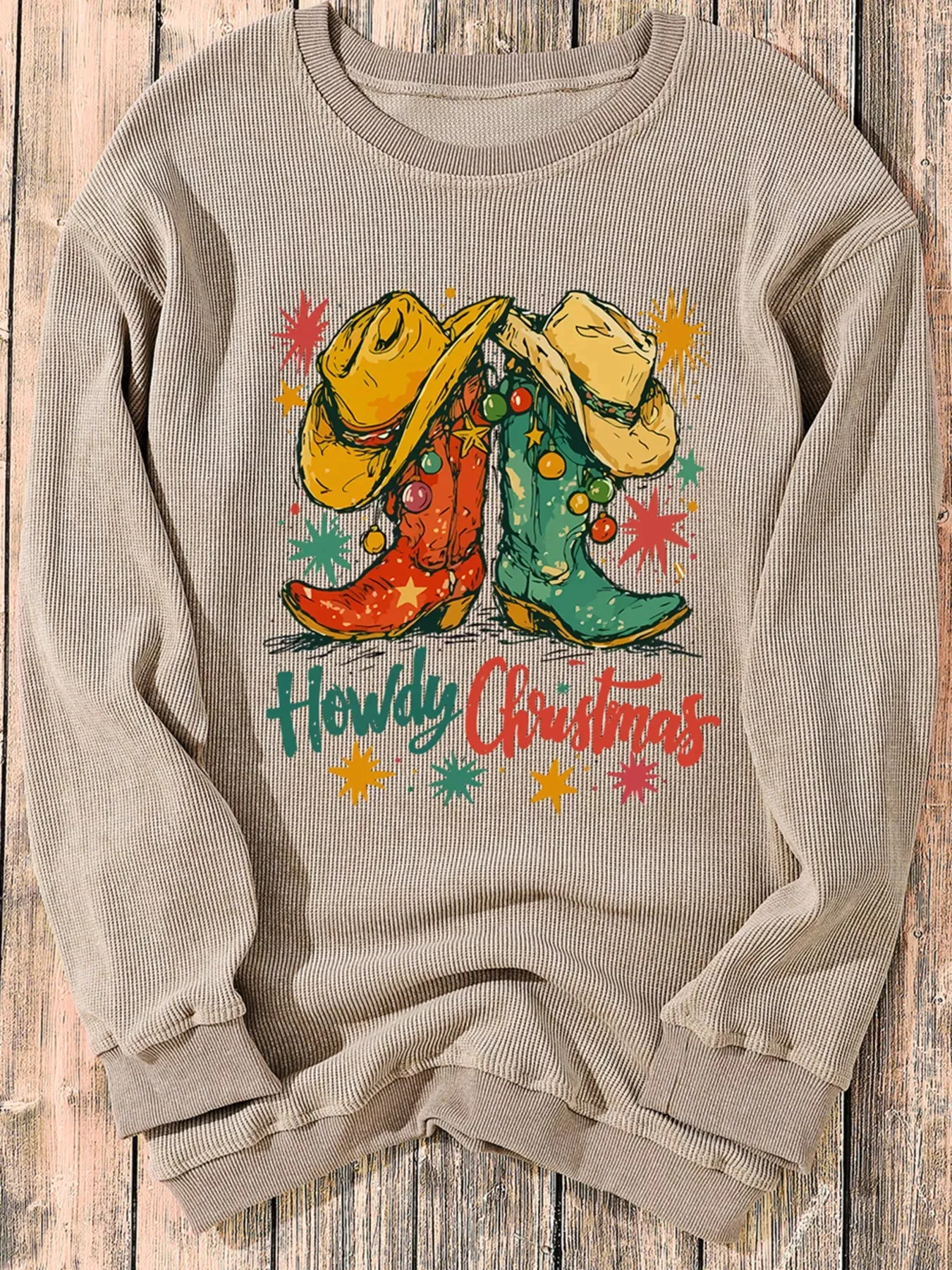Howdy Christmas Cowboy Boots Graphic Corded Sweatshirt sold by Charming Charlie product image thumbnail 3