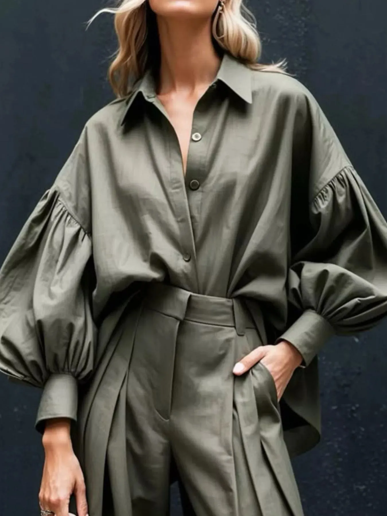 Lantern Sleeve Shirt and Wide Leg Pants Set sold by Charming Charlie product image thumbnail 2
