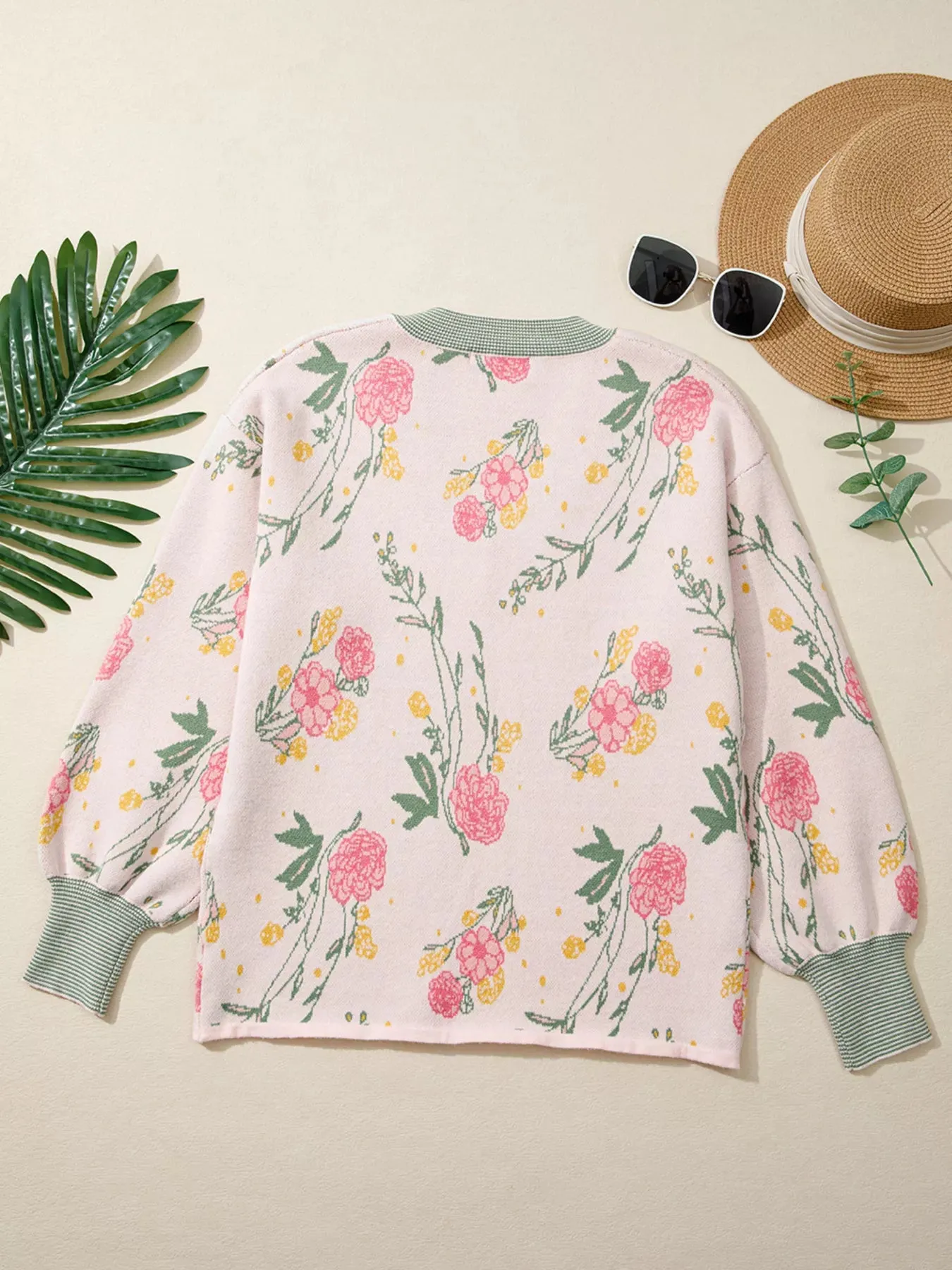 Floral Pattern Striped V Neck Loose Sweater sold by Charming Charlie product image thumbnail 4