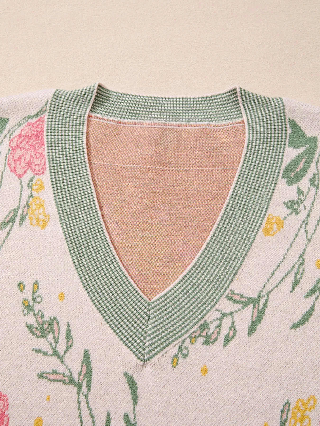 Floral Pattern Striped V Neck Loose Sweater sold by Charming Charlie product image thumbnail 5