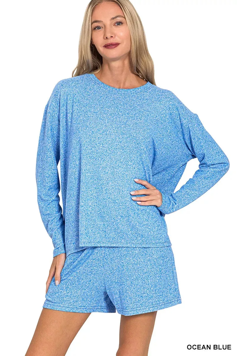 Zenana Soft Melange Long Sleeve Tee and Shorts Set sold by Charming Charlie product image thumbnail 2