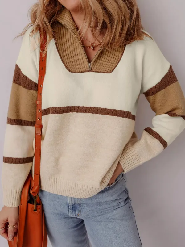 Color Block Zipped Collared Sweater sold by Charming Charlie