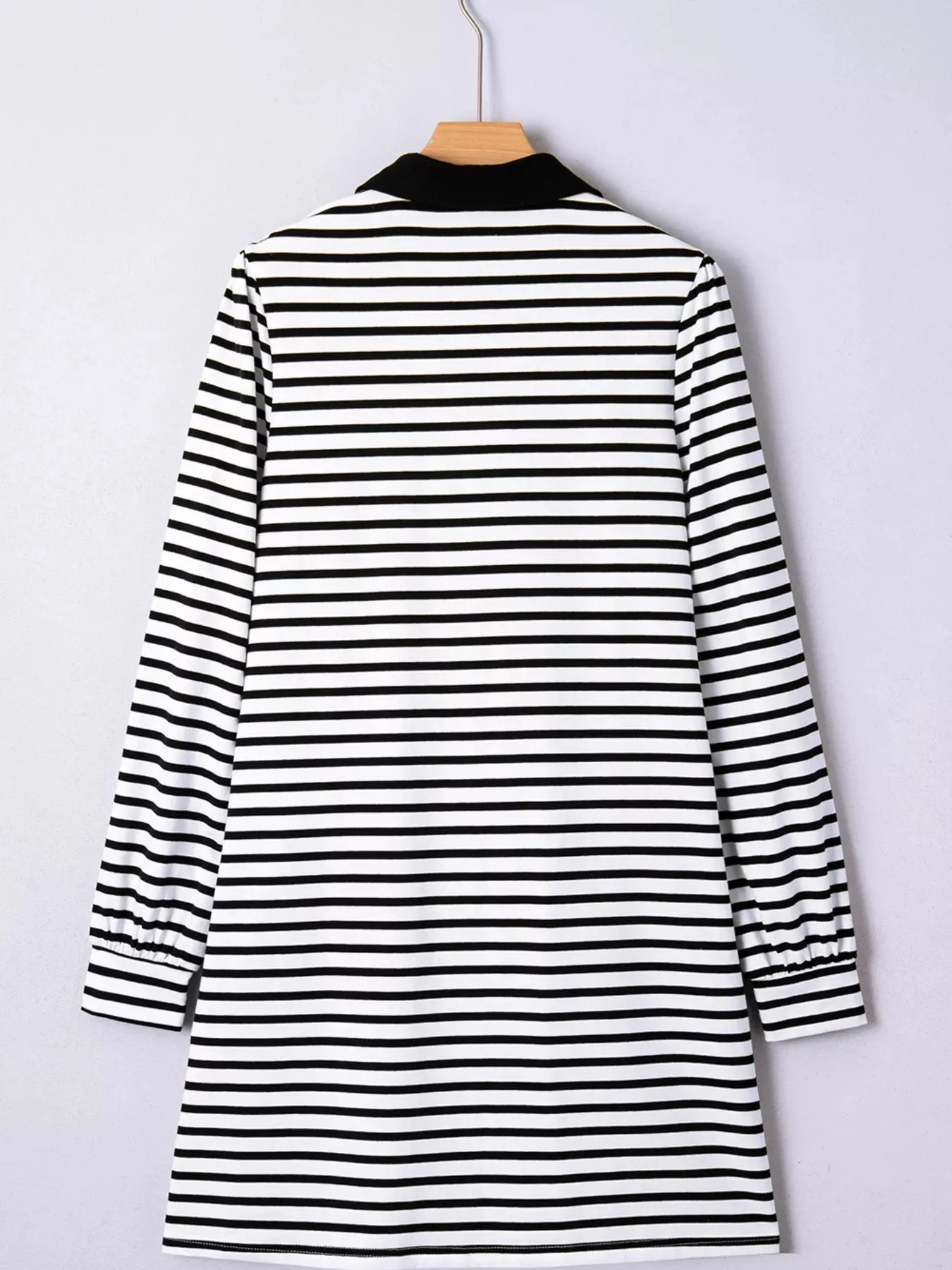 Stripe Buttoned Front Collared Long Sleeve T Shirt Dress with Pockets sold by Charming Charlie product image thumbnail 3