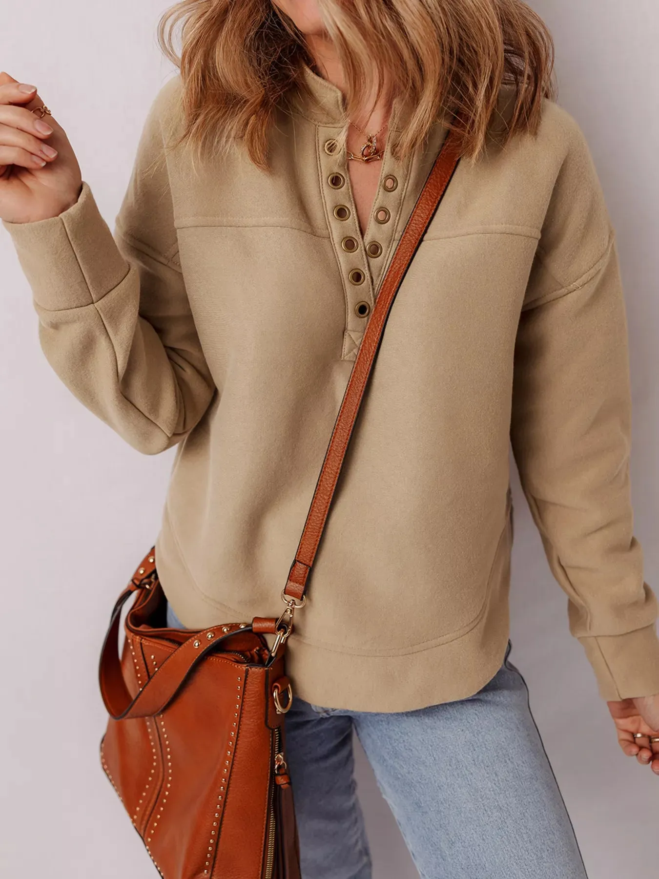 Grommet Detail V Neck Sweatshirt sold by Charming Charlie product image thumbnail 4