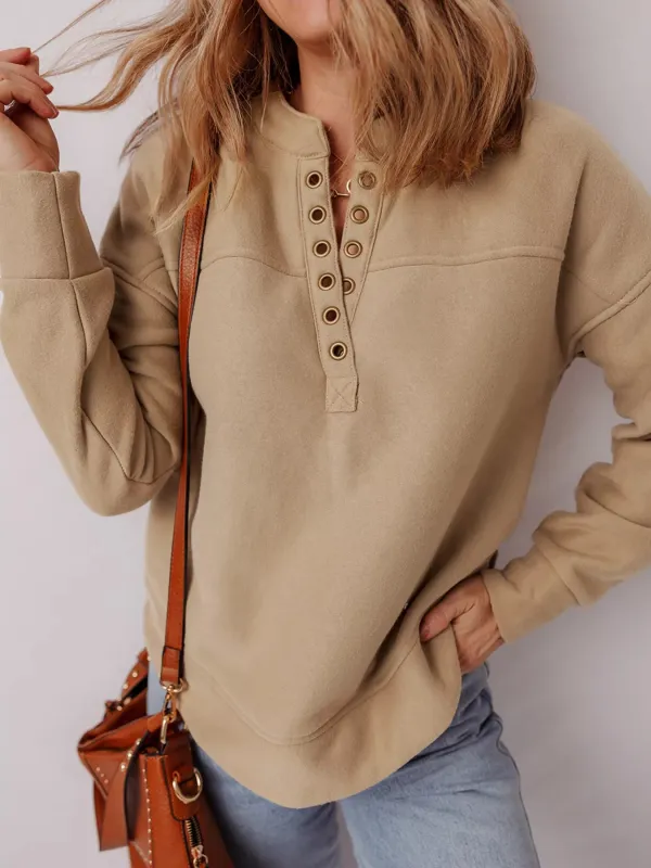 Grommet Detail V Neck Sweatshirt sold by Charming Charlie