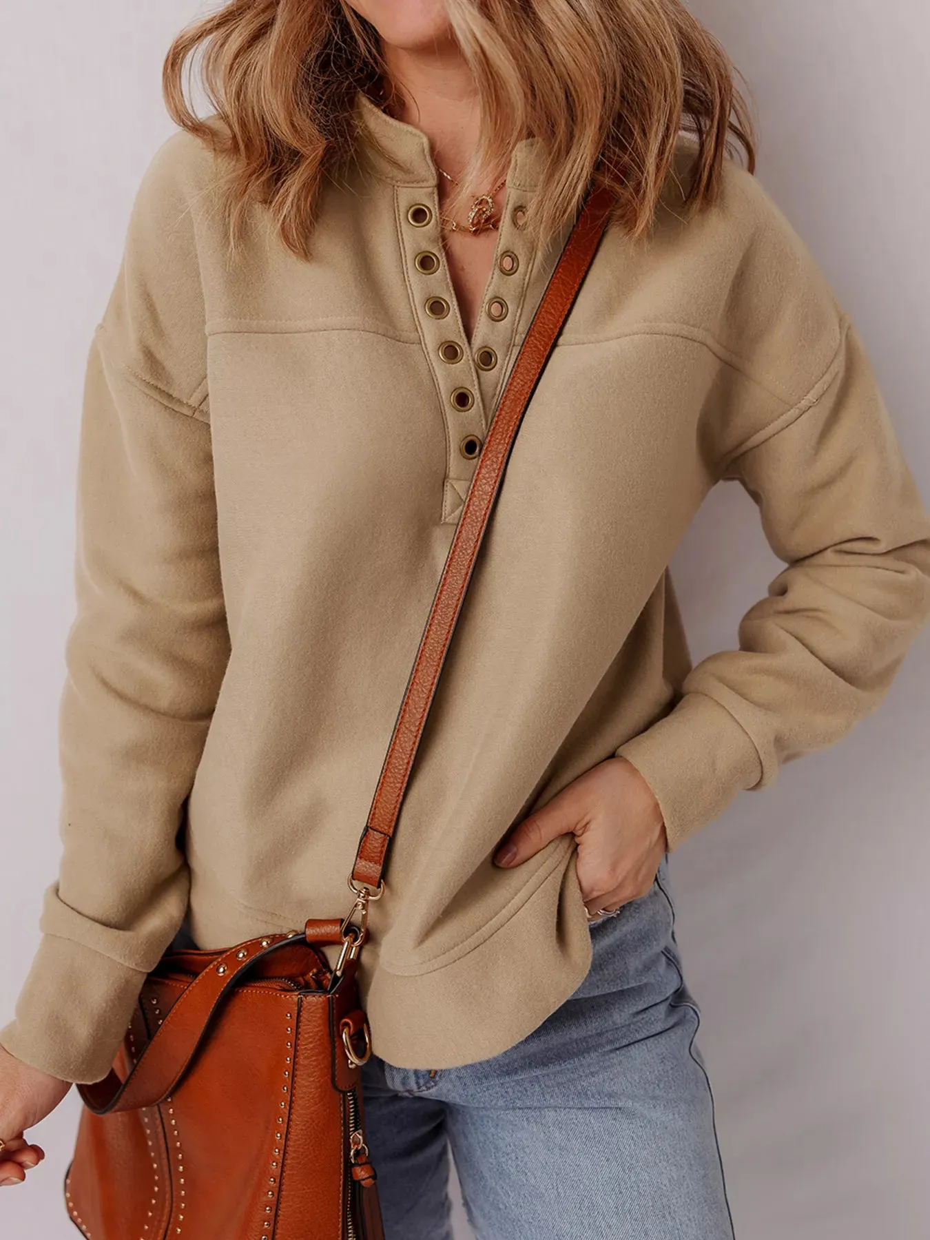 Grommet Detail V Neck Sweatshirt sold by Charming Charlie product image thumbnail 3