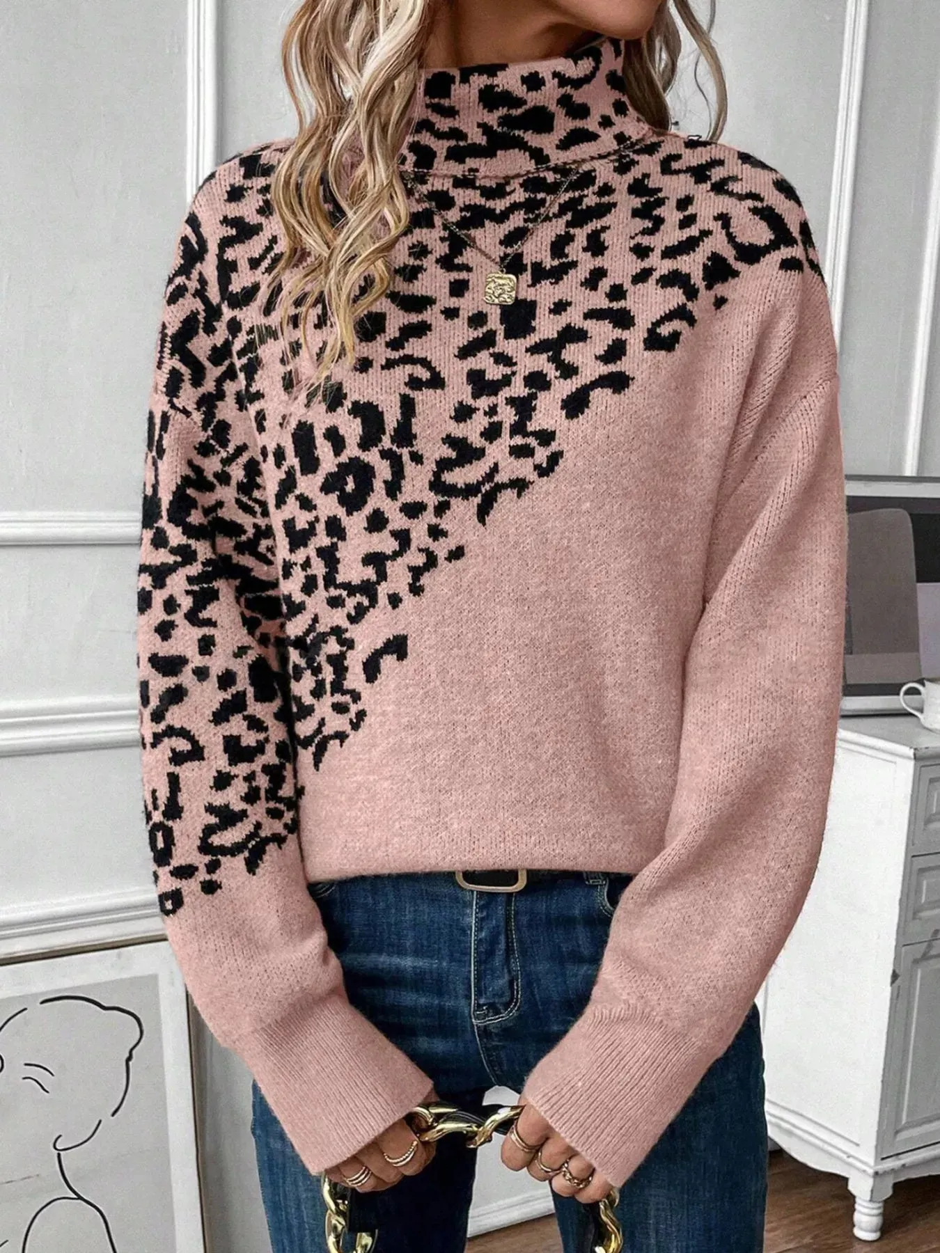 Leopard Turtleneck Long Sleeve Sweater sold by Charming Charlie product image thumbnail 3