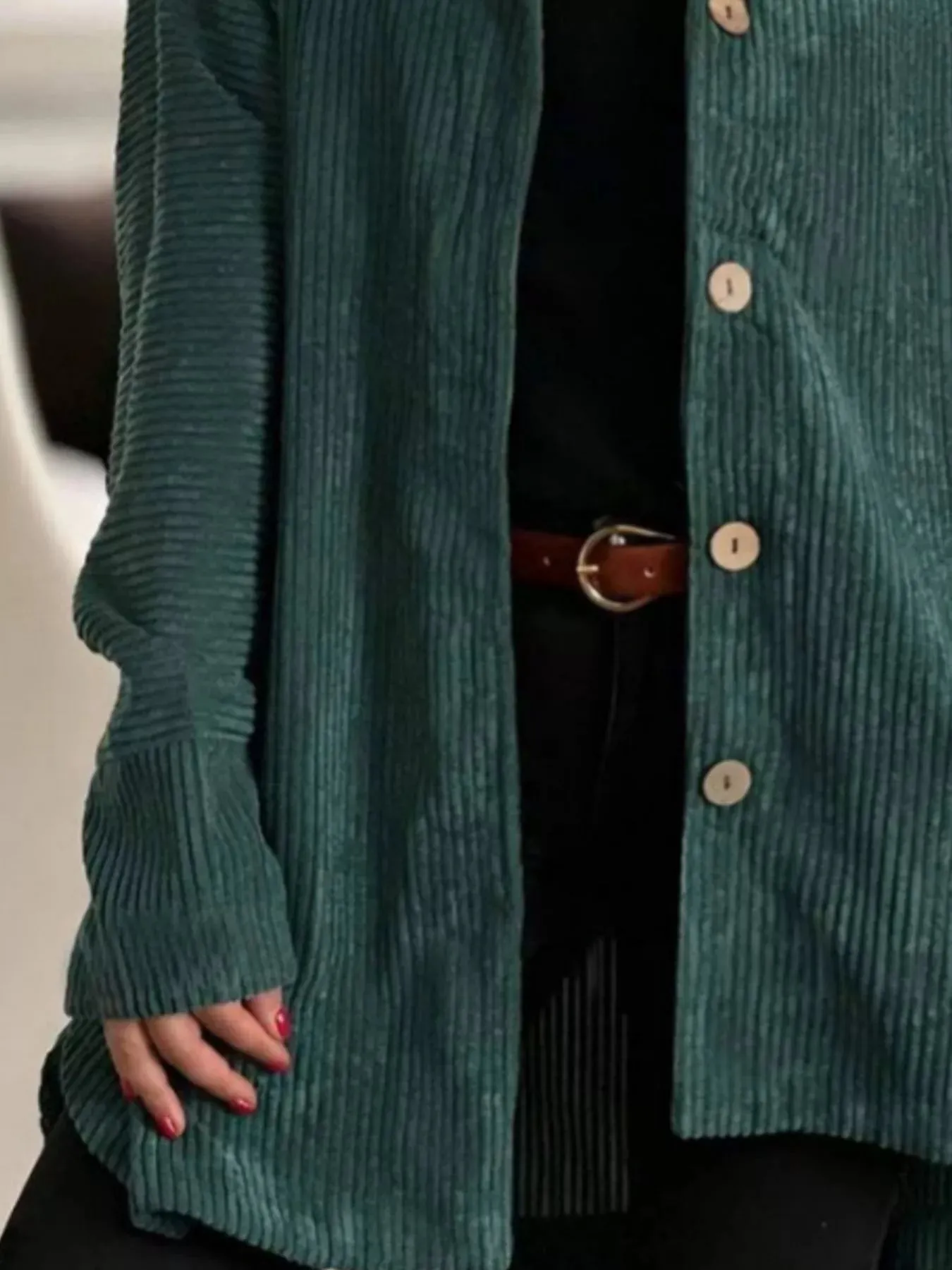 Full Size Corduroy Button Up Hooded Jacket Plus Size sold by Charming Charlie product image thumbnail 3