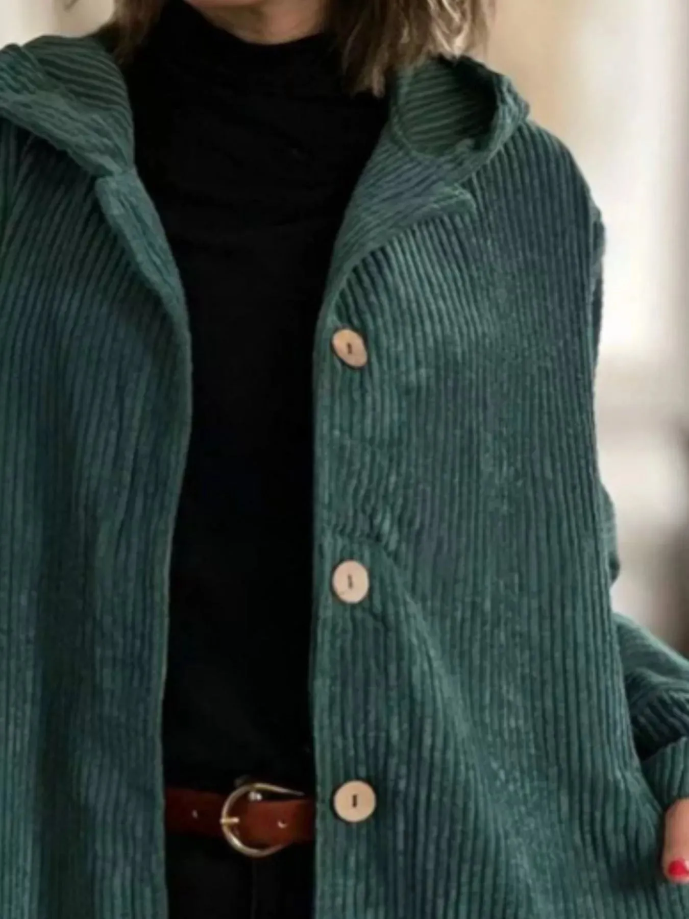 Full Size Corduroy Button Up Hooded Jacket Plus Size sold by Charming Charlie product image thumbnail 2