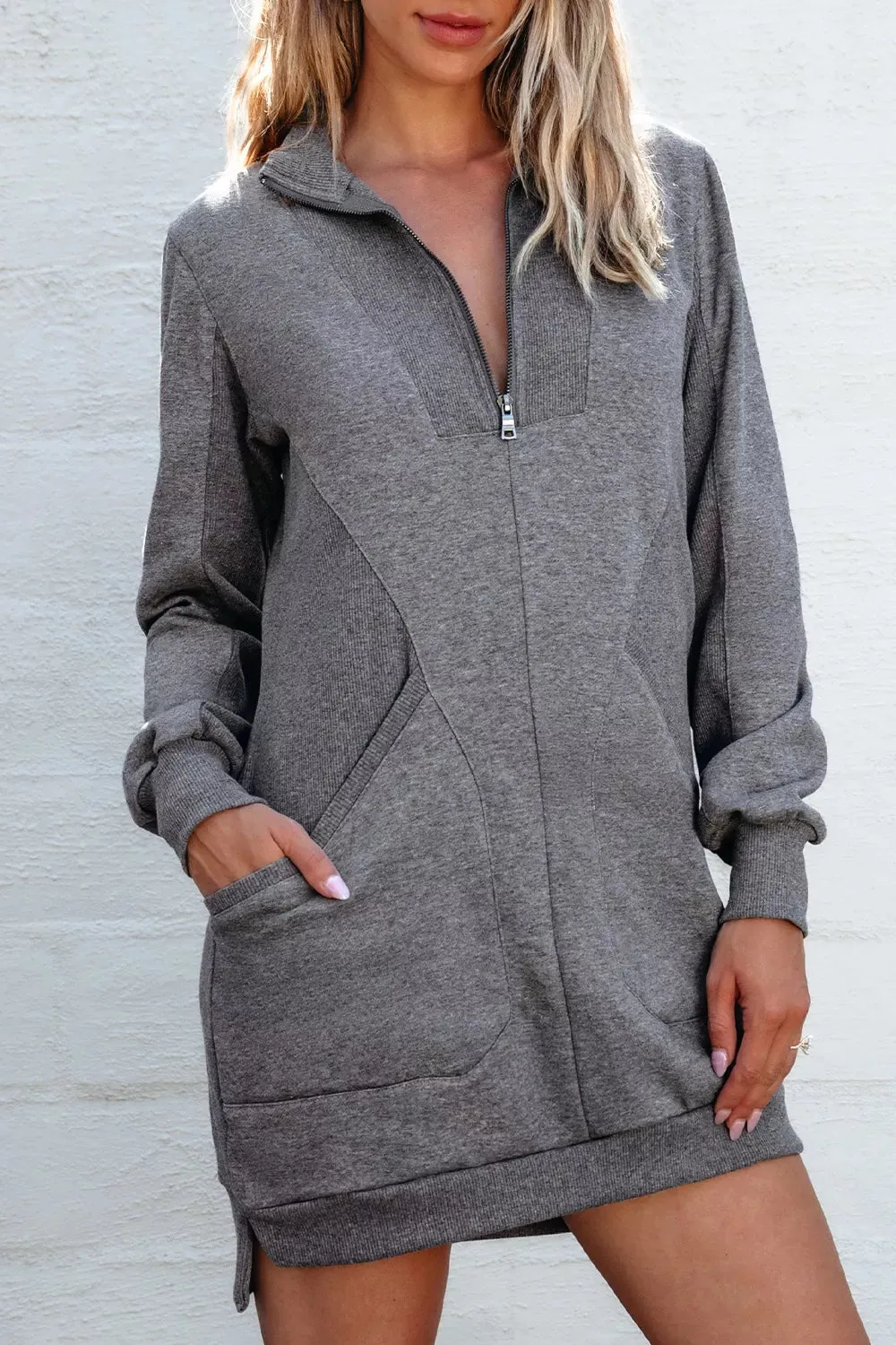 Zip Front Long Sleeve Sweatshirt Dress sold by Charming Charlie