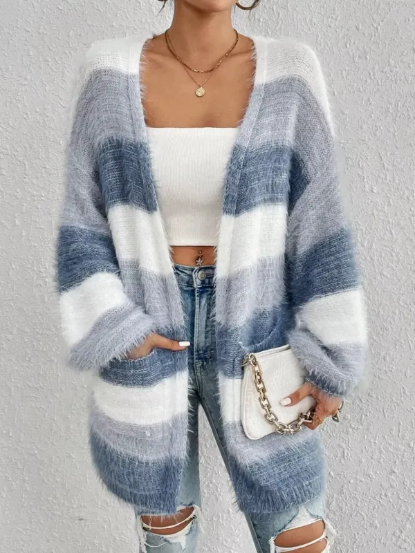 Striped Fuzzy Knit Open Front Cardigan sold by Charming Charlie