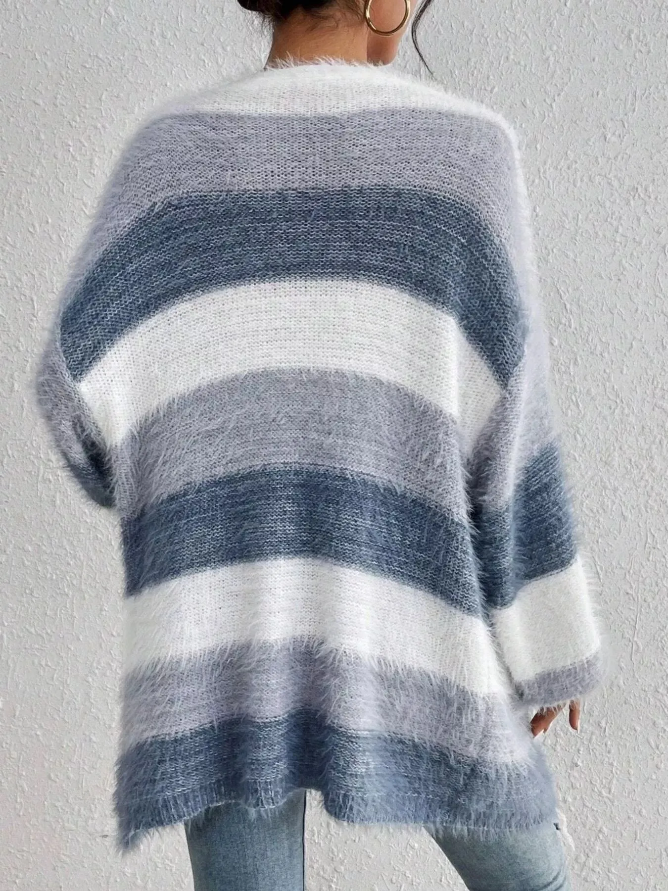 Striped Fuzzy Knit Open Front Cardigan sold by Charming Charlie product image thumbnail 2