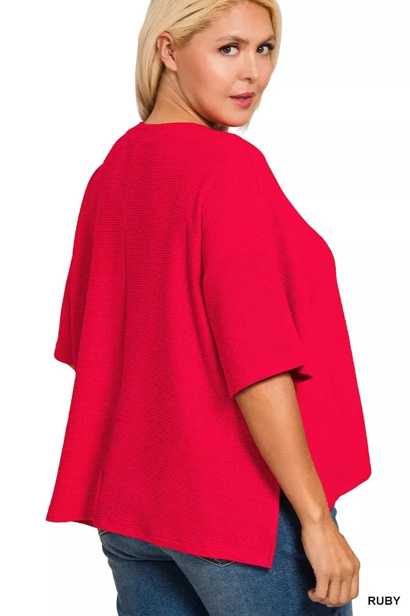 Zenana Full Size Double Knit Side Slits Hi Low Short Sleeve Top Plus Size sold by Charming Charlie product image thumbnail 3