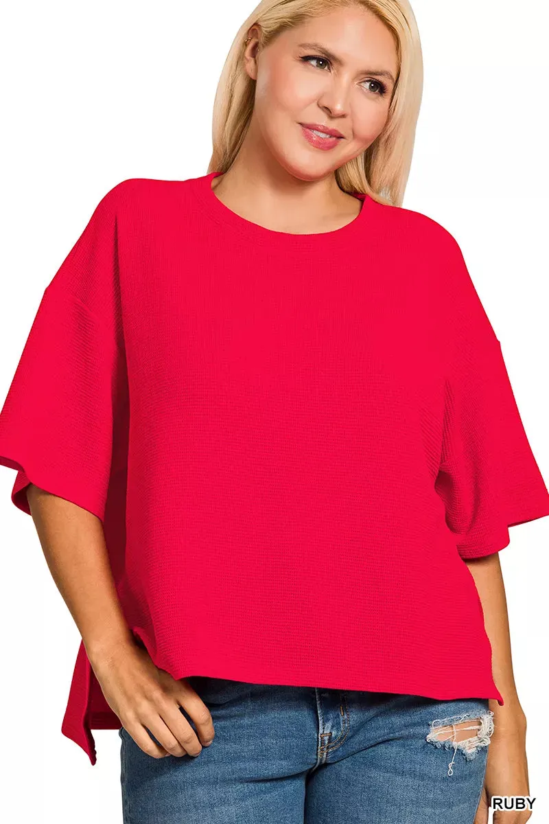 Zenana Full Size Double Knit Side Slits Hi Low Short Sleeve Top Plus Size sold by Charming Charlie product image thumbnail 2