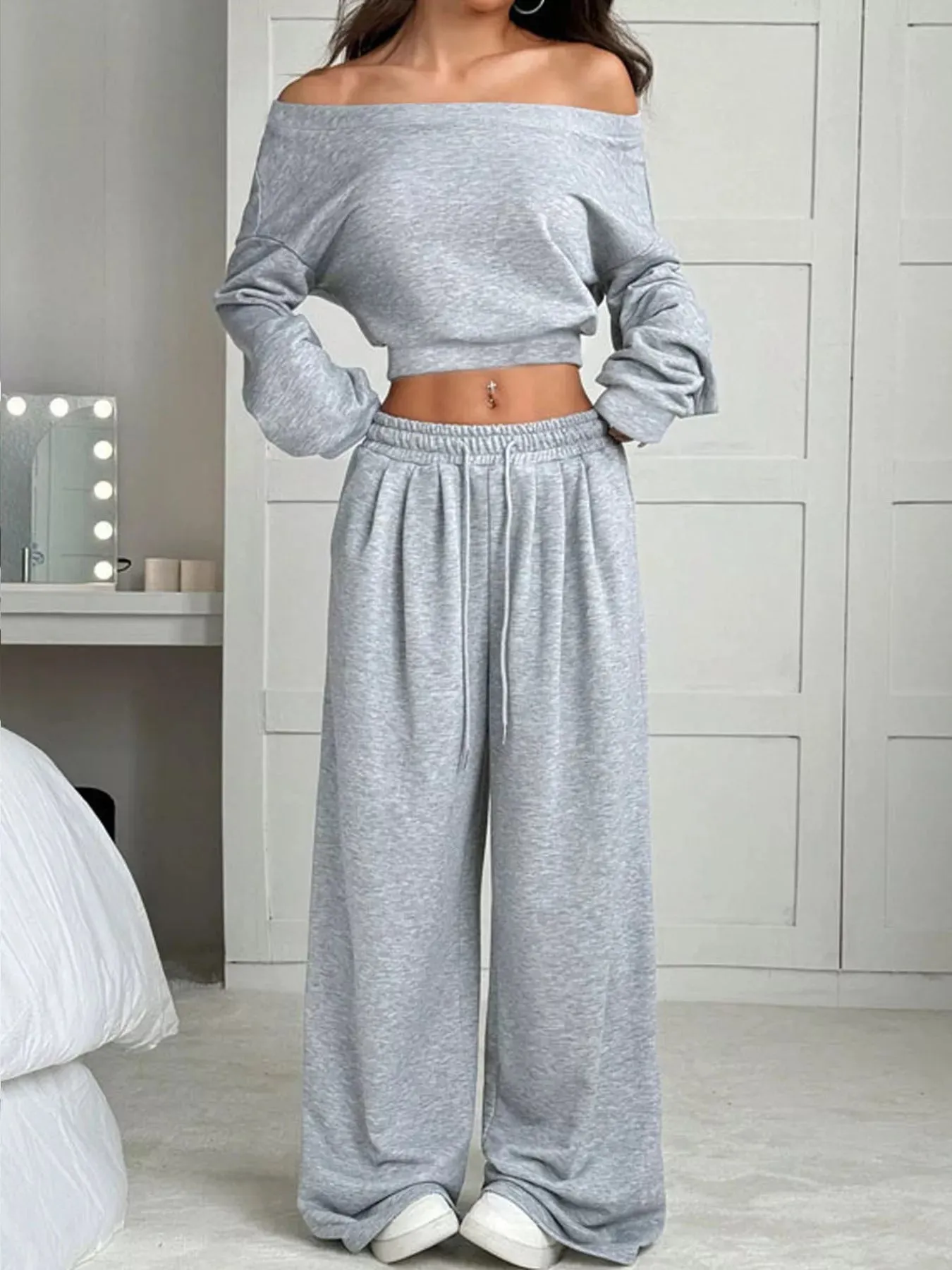 Boat Neck Long Sleeve Top and Pants Set sold by Charming Charlie product image thumbnail 5