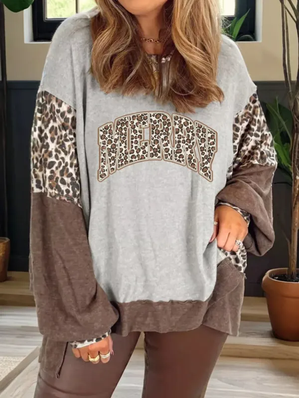 Color Block Leopard Contrast Letter Graphic Christmas Sweatshirt sold by Charming Charlie