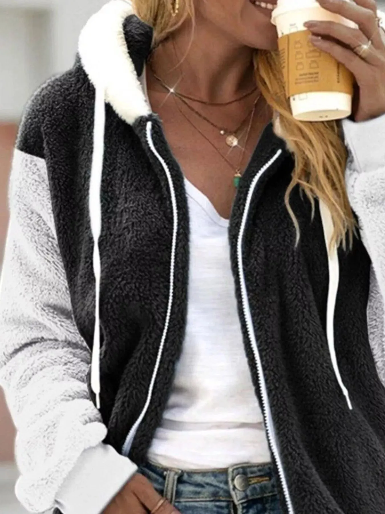 Full Size Fleece Zip-Up Hooded Outerwear Plus Size sold by Charming Charlie product image thumbnail 5