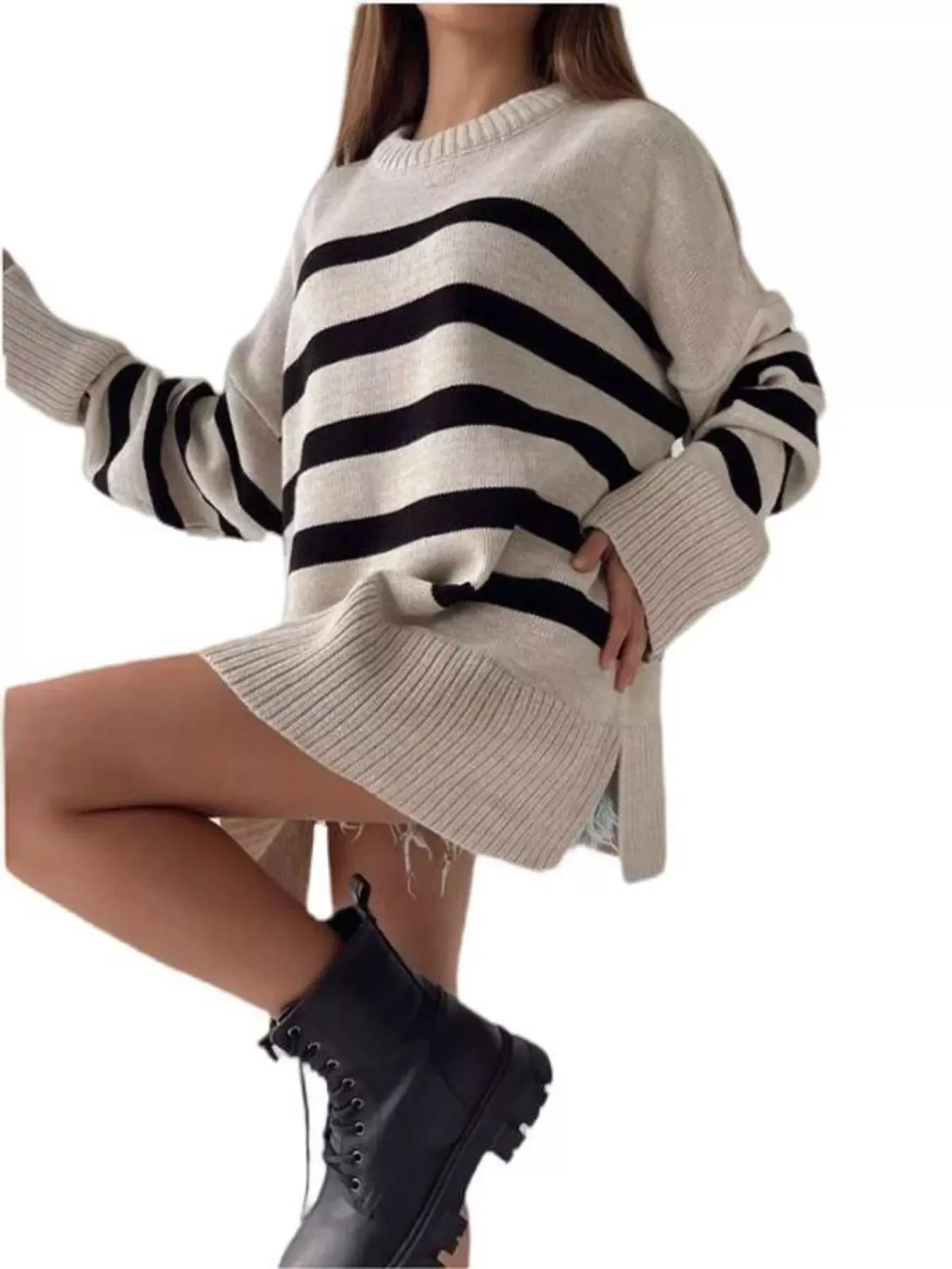 Side Slit Striped Oversized Knit Sweater sold by Charming Charlie product image thumbnail 5