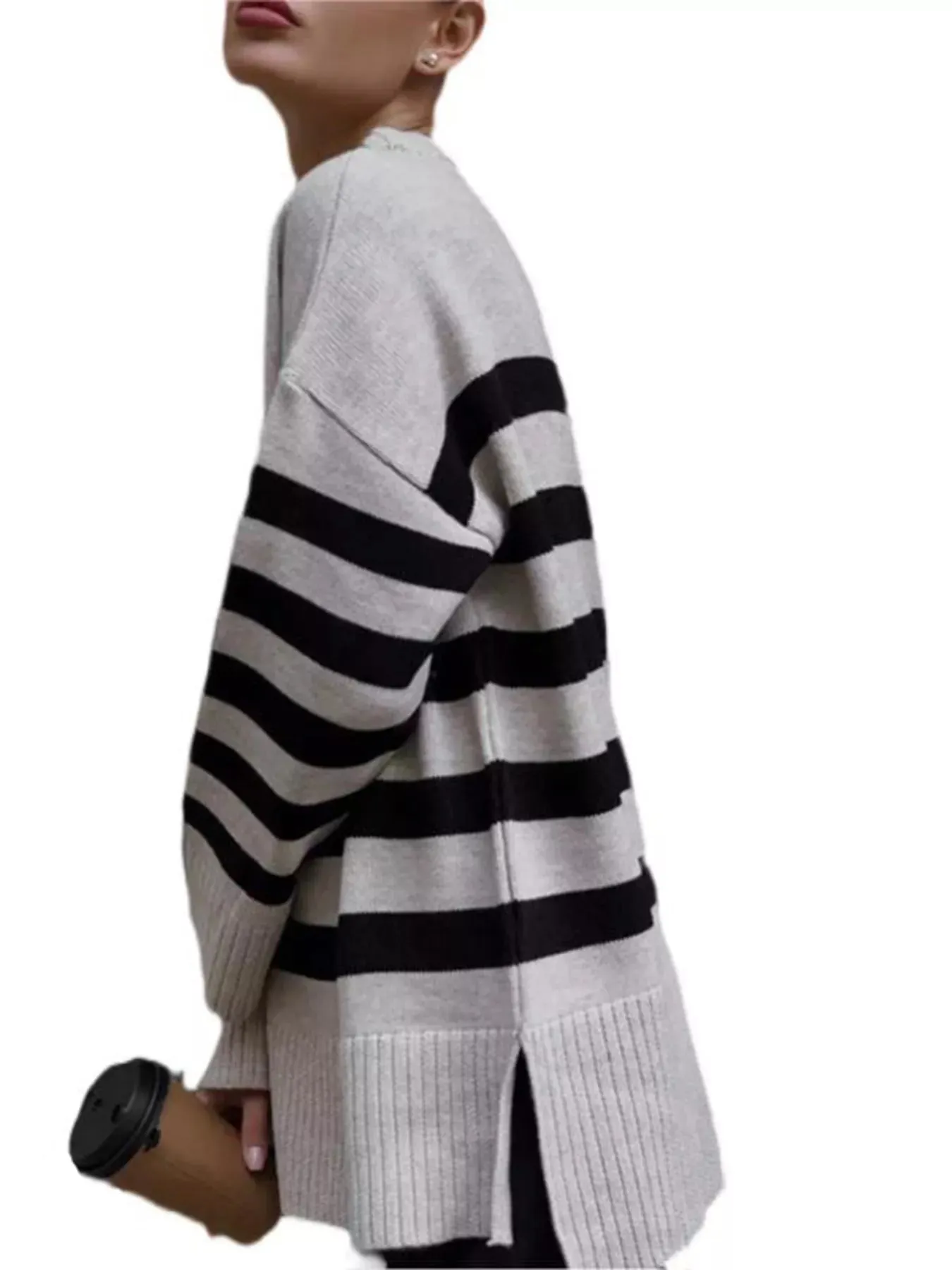 Side Slit Striped Oversized Knit Sweater sold by Charming Charlie product image thumbnail 2
