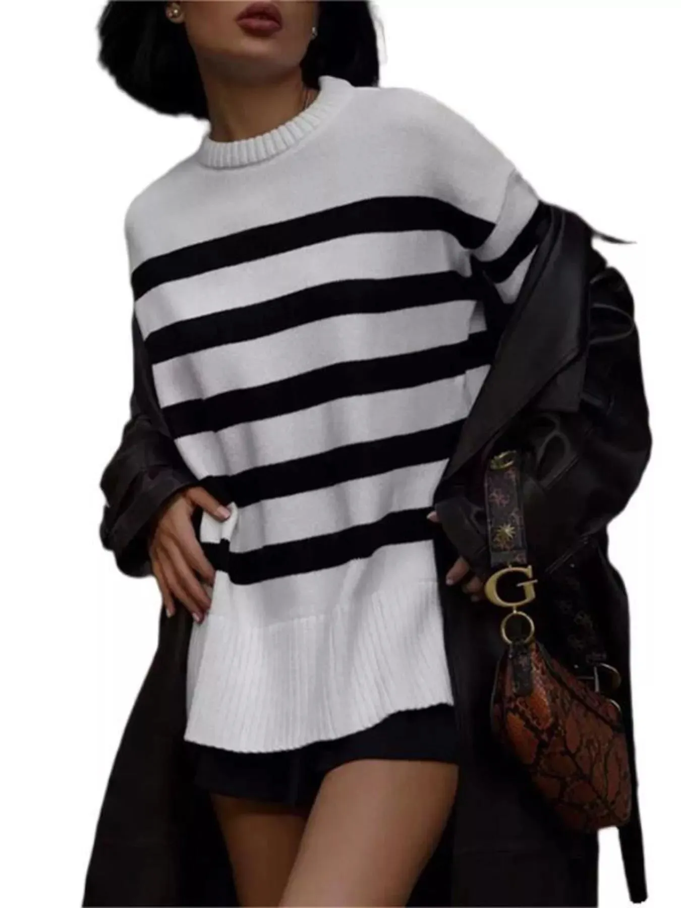 Side Slit Striped Oversized Knit Sweater sold by Charming Charlie product image thumbnail 3