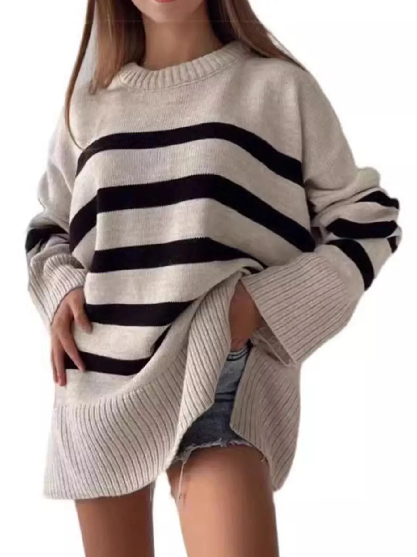 Side Slit Striped Oversized Knit Sweater sold by Charming Charlie product image thumbnail 4