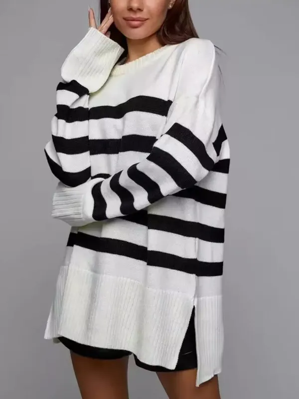 Side Slit Striped Oversized Knit Sweater sold by Charming Charlie