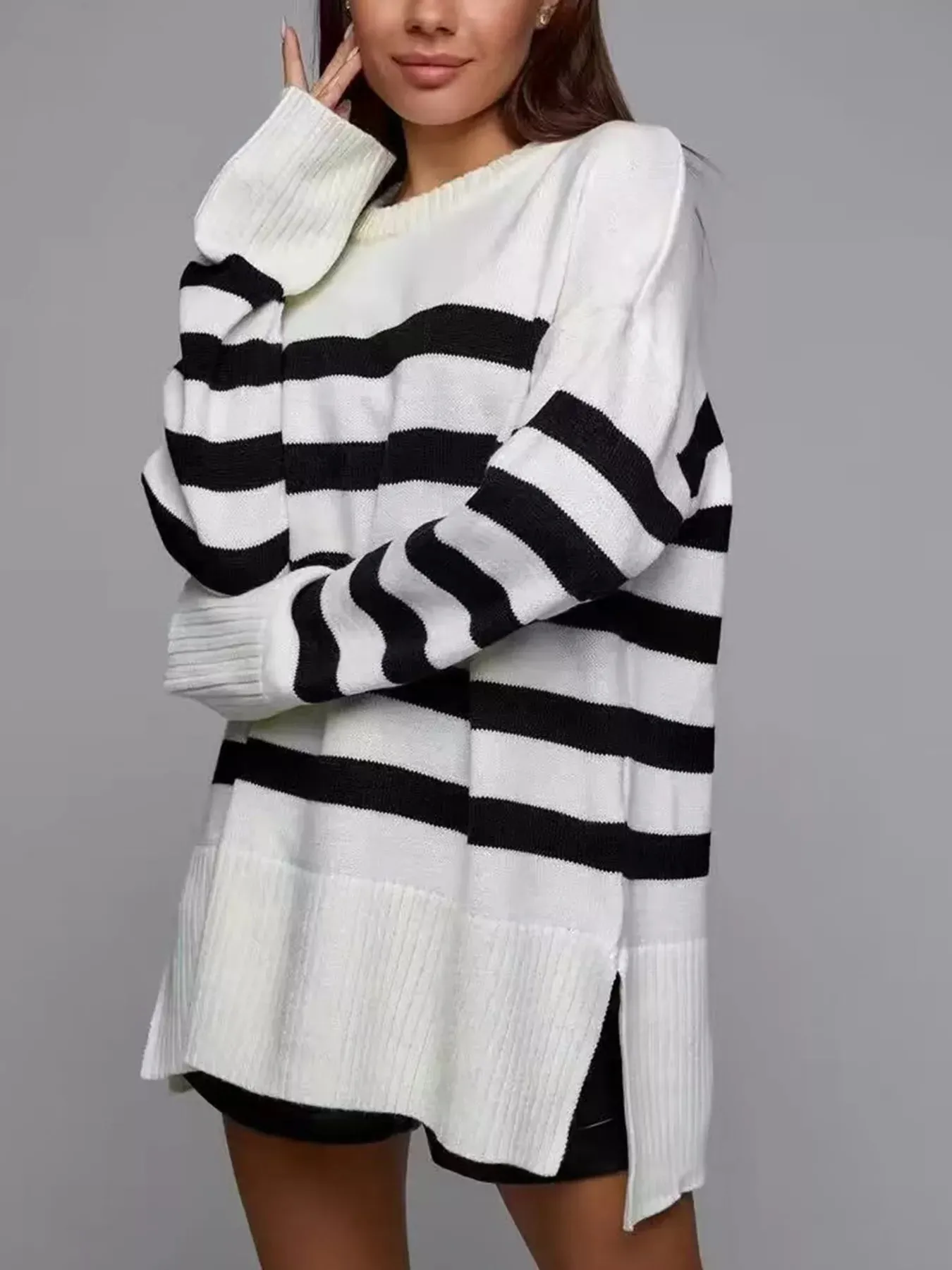 Side Slit Striped Oversized Knit Sweater sold by Charming Charlie