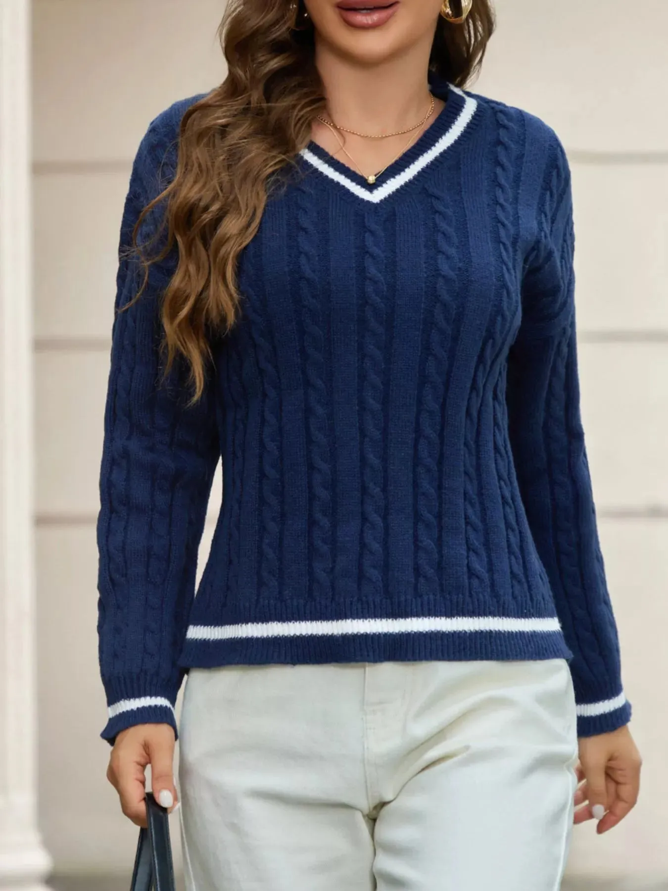 Classic Cable Knit V-Neck Sweater sold by Charming Charlie product image thumbnail 4