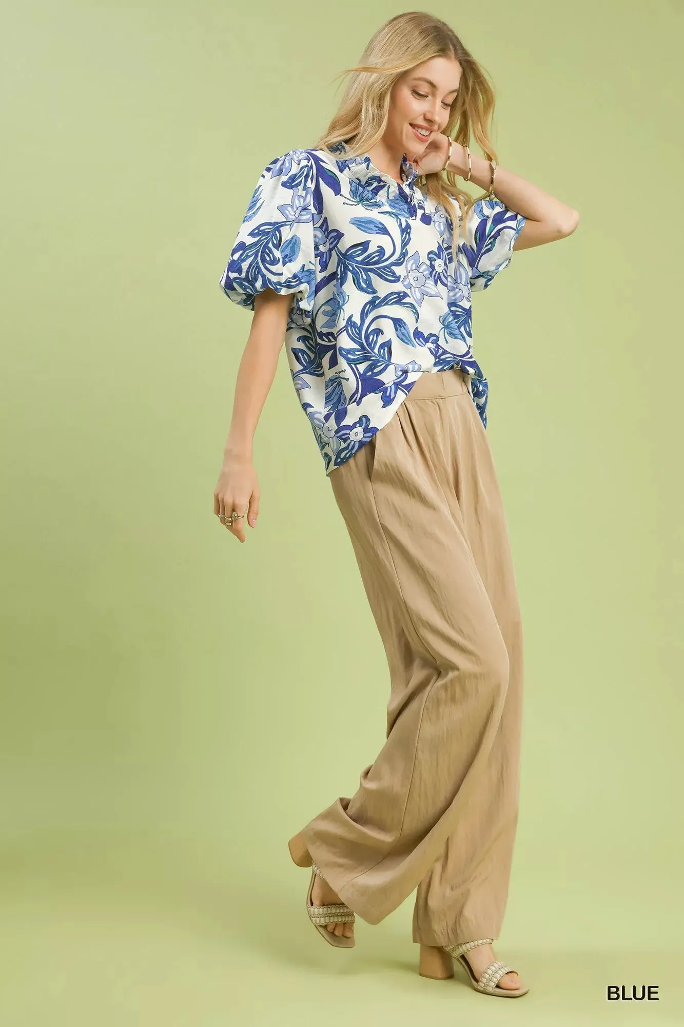 Umgee Lush Blossom Print Puff Sleeve Top with Ruffle Trim Detail sold by Charming Charlie product image thumbnail 5