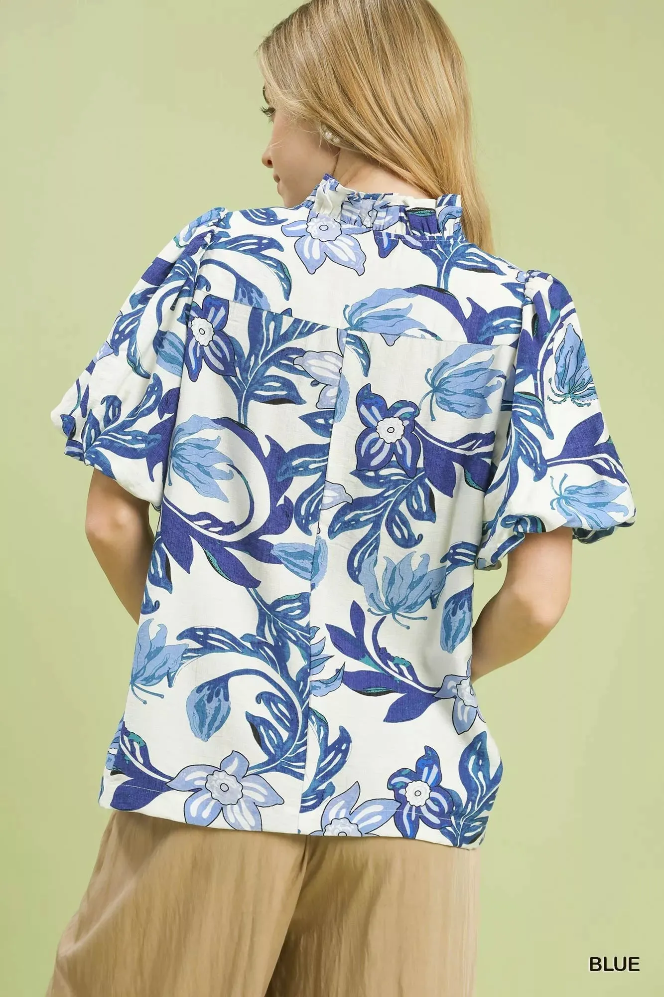 Umgee Lush Blossom Print Puff Sleeve Top with Ruffle Trim Detail sold by Charming Charlie product image thumbnail 3
