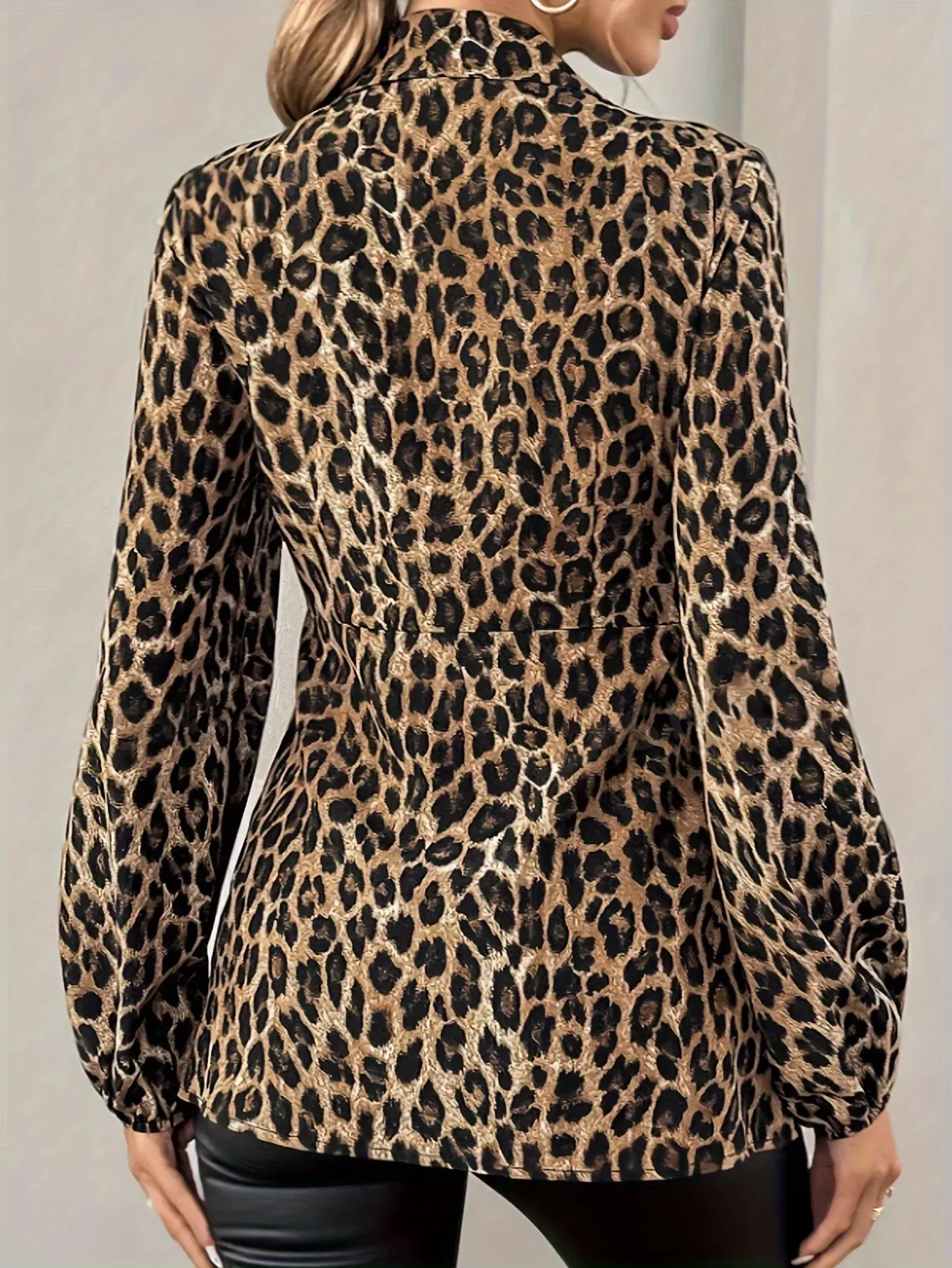 Leopard Print Tie Front Long Sleeve Blouse sold by Charming Charlie product image thumbnail 5