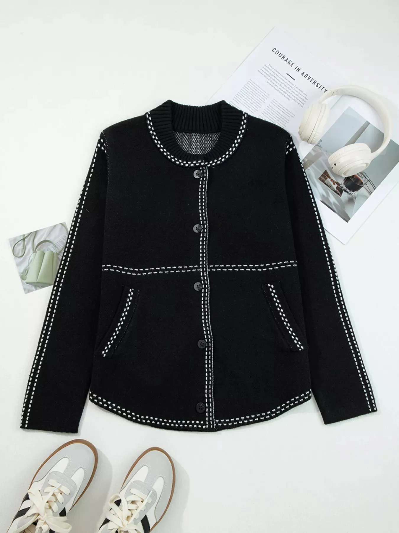 Contrast Trim Button up Sweater Cardigan sold by Charming Charlie product image thumbnail 4