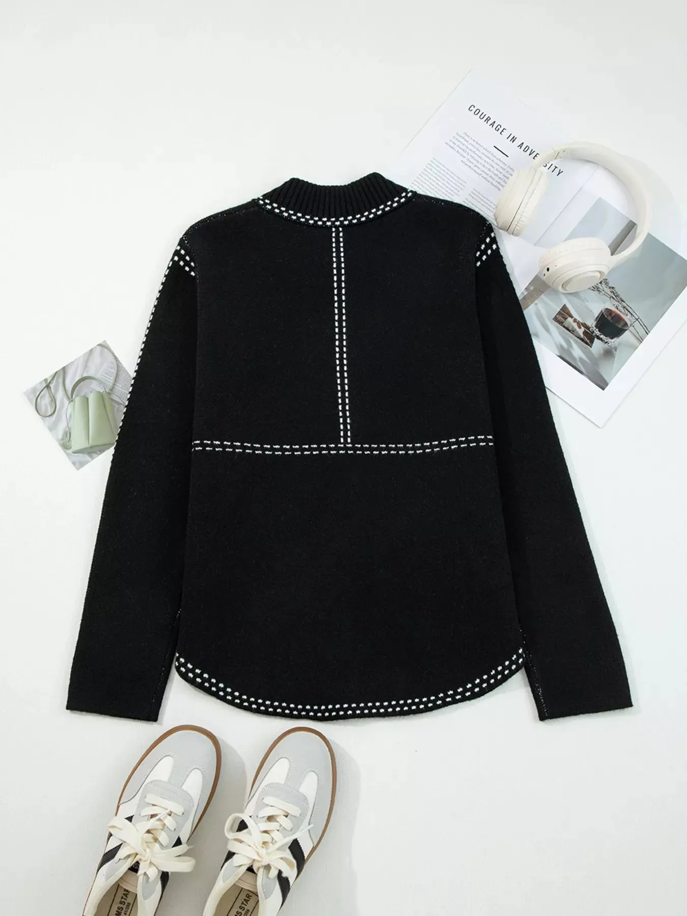 Contrast Trim Button up Sweater Cardigan sold by Charming Charlie product image thumbnail 5
