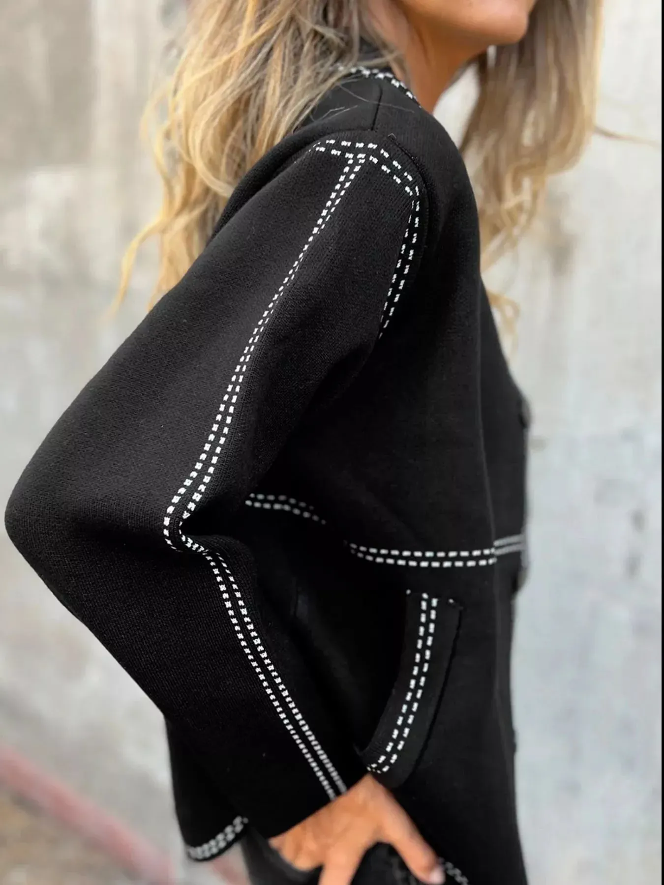 Contrast Trim Button up Sweater Cardigan sold by Charming Charlie product image thumbnail 3