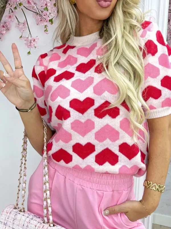 Heart Print Short Sleeve Sweater sold by Charming Charlie