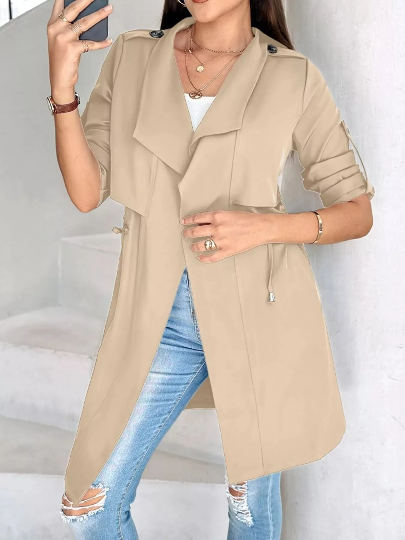 Drape Collar Lightweight Trench Coat sold by Charming Charlie product image thumbnail 5