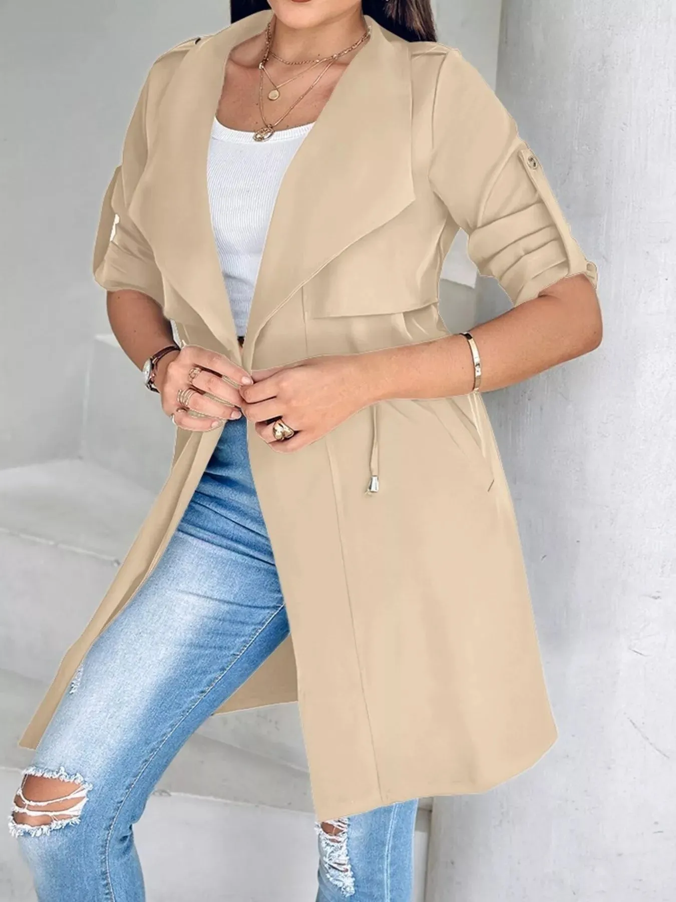 Drape Collar Lightweight Trench Coat sold by Charming Charlie product image thumbnail 2