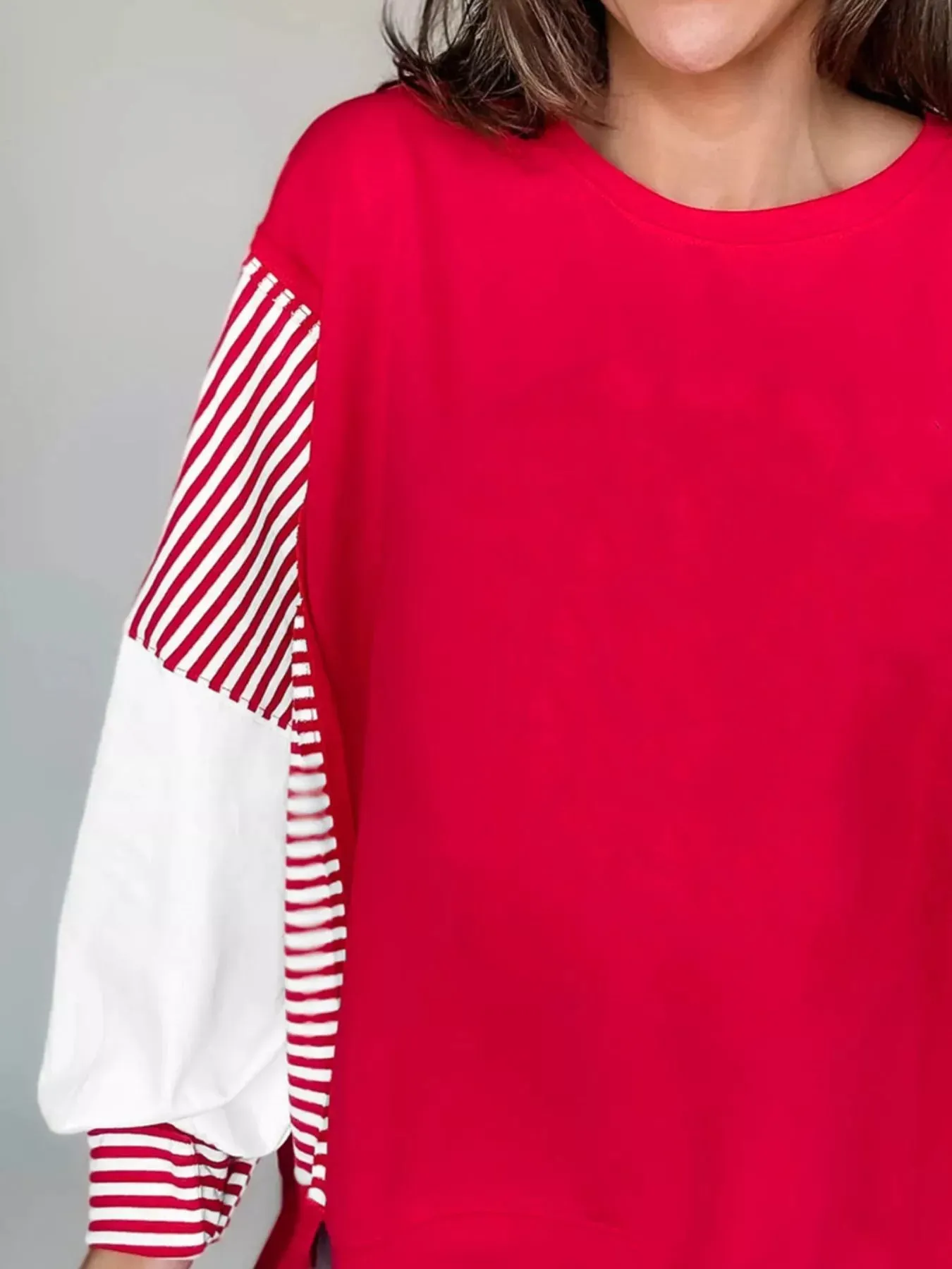 Striped Patchwork Sleeve Colorblock Sweatshirt sold by Charming Charlie product image thumbnail 4