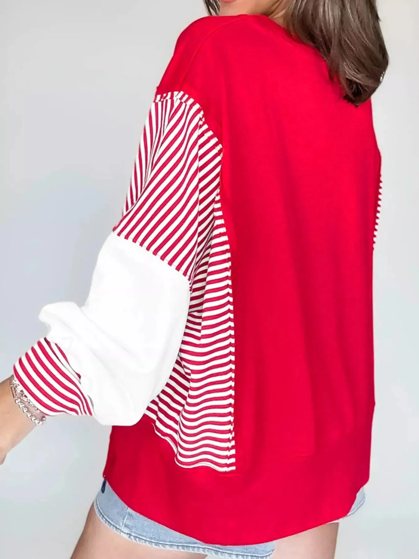 Striped Patchwork Sleeve Colorblock Sweatshirt sold by Charming Charlie product image thumbnail 2