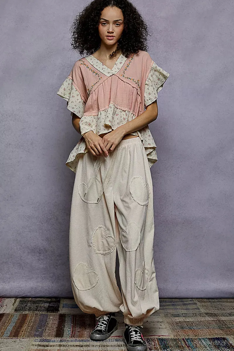 POL Floral V-Neck Short Sleeve Ruffled Double Gauze Blouse with Embroidery Detail sold by Charming Charlie product image thumbnail 5