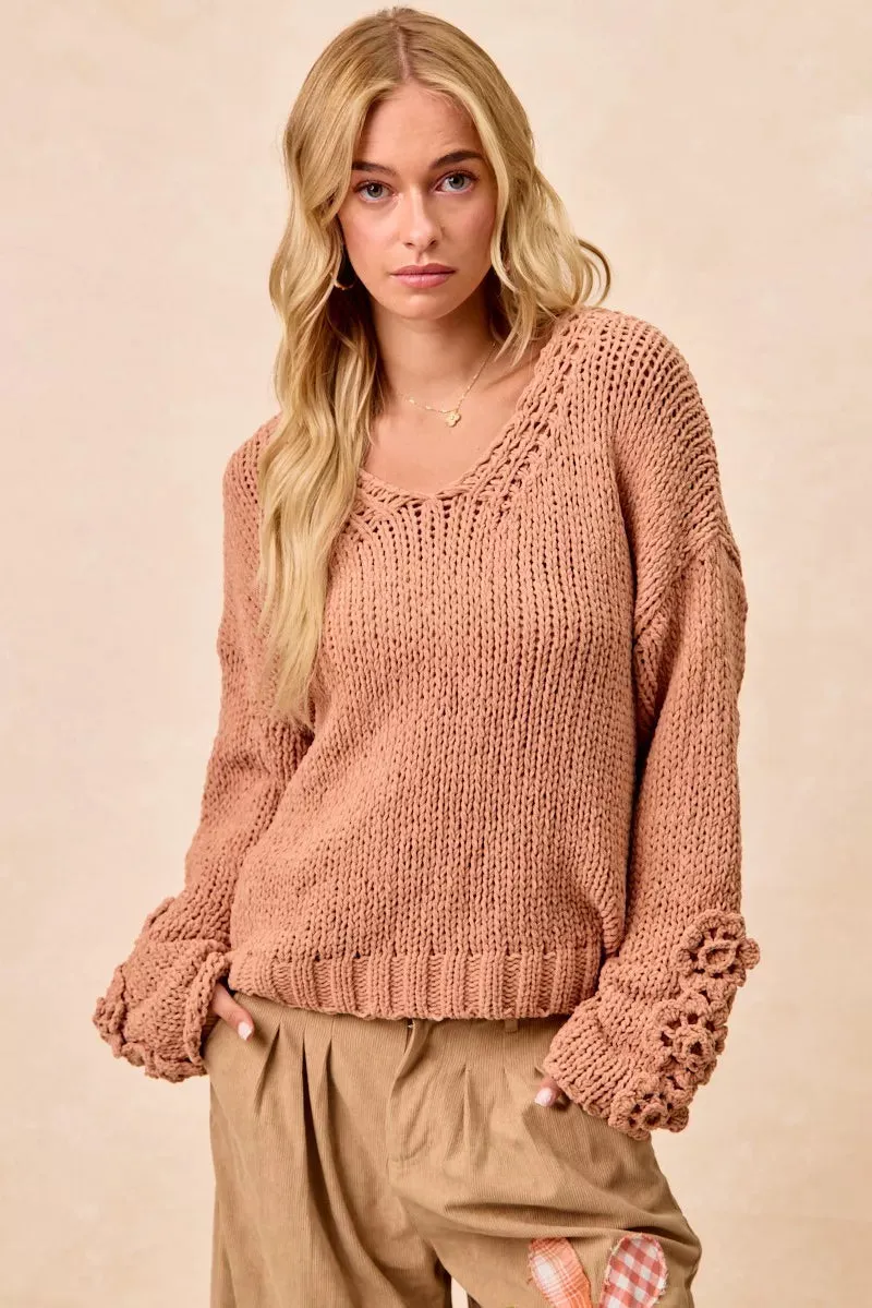 BiBi Chunky Knit Sweater with Flower Detail Sleeves sold by Charming Charlie product image thumbnail 5