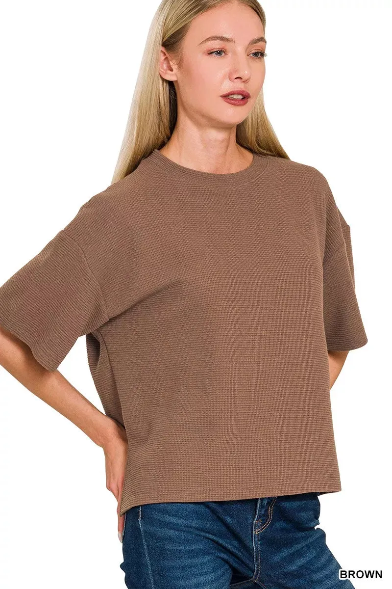 Zenana Full Size Double Knit Side Slits Hi Low Short Sleeve Top Plus Size sold by Charming Charlie product image thumbnail 2