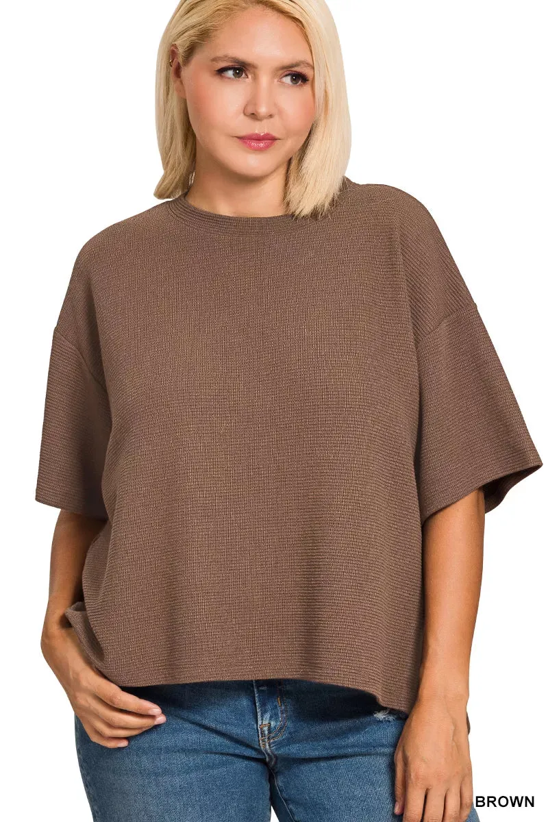 Zenana Full Size Double Knit Side Slits Hi Low Short Sleeve Top Plus Size sold by Charming Charlie product image thumbnail 3