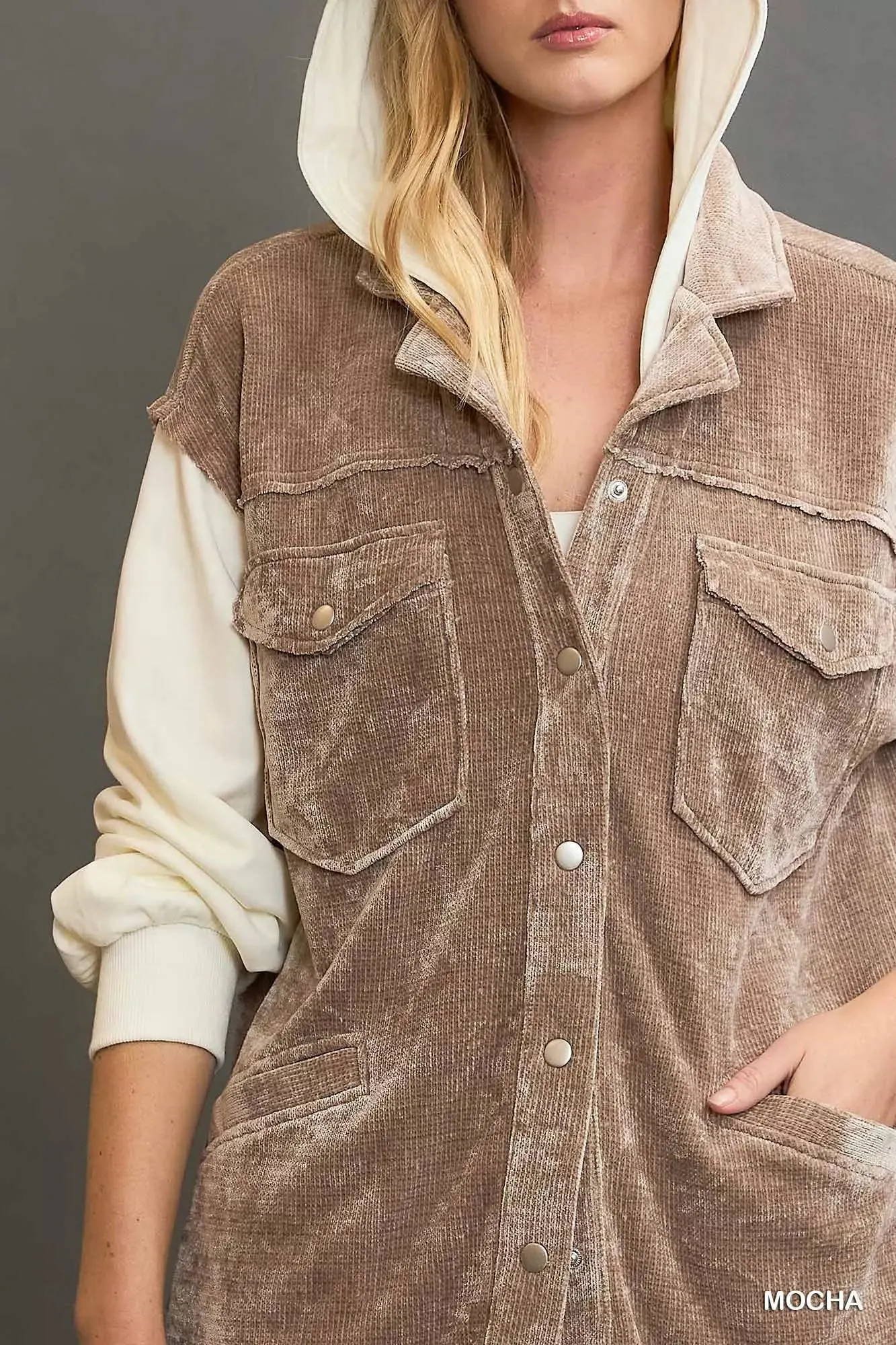 Umgee Contrast Hooded Chenille Jacket sold by Charming Charlie product image thumbnail 5