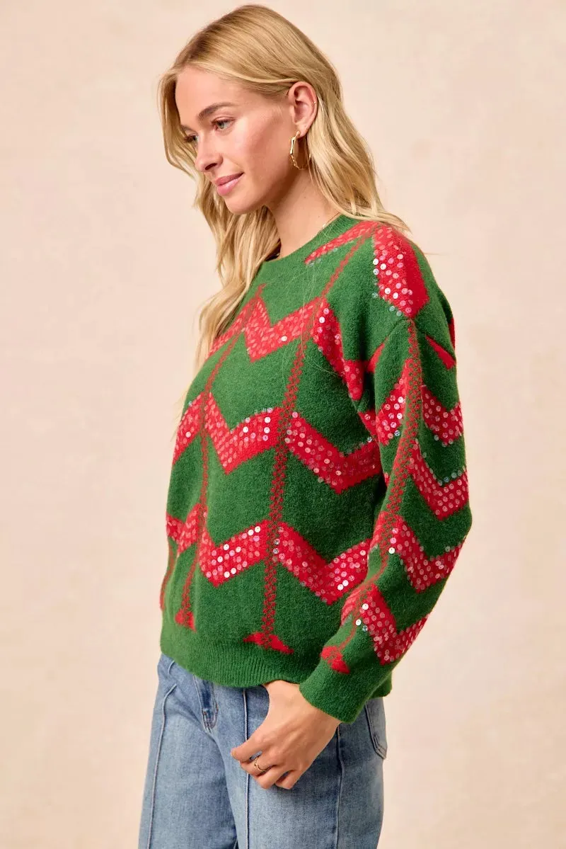 BiBi Christmas Theme Chevron Sequins Detail Sweater sold by Charming Charlie product image thumbnail 3