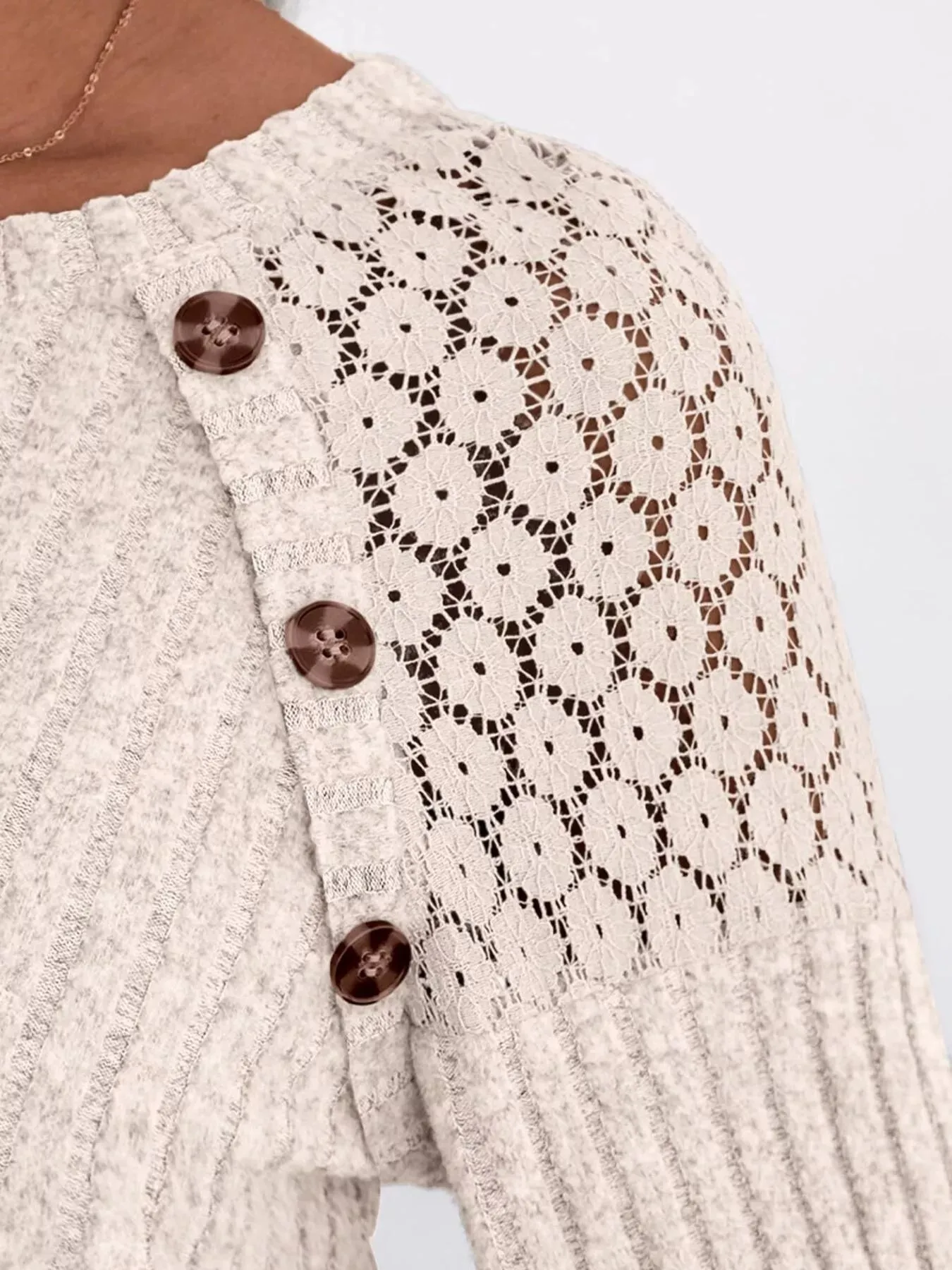 Ribbed Knit T-Shirt with Lace Shoulder Detail sold by Charming Charlie product image thumbnail 3